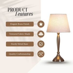 Lampe de table en métal Empire Column avec abat-jour en tissu de lin, finition laiton antique, base robuste, éclairage ambiant chaud - Product Image 6
