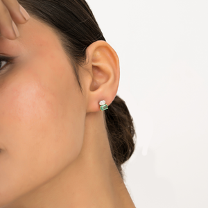 New Simple Design 6x4 mm Octagon <b>Emerald</b> & Diamond 18K Two Tone Minimal <b>Stud</b> Earrings For Women Latest Everyday Wear Jewelry - Product Image 2