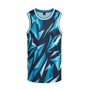 Maillot de basket sublimé bleu avec empiècements jaunes, maille respirante, sans manches, col rond, en polyester - Product Image 3