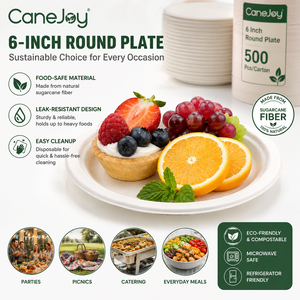 CaneJoy 6 Inch Round Bagasse <b>Plate</b> Eco-Friendly <b>Disposable</b> Compostable Microwave Safe for Snacks Desserts & Light Meals - Product Image 5