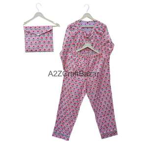 ชุดนอนผ้าฝ้ายแท้ 100% พิมพ์ลายบล็อกด้วยมือ คอกลม นุ่มสบาย หรูหรา โรแมนติก ขายดี สำหรับผู้หญิงและเด็กผู้หญิง - Product Image 5