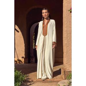 Most Demanding Two-piece Set In Soft Natural Linen Featuring Relaxed Kimono <b>Kaftan</b> With A Subtle High-neckline - Product Image 1