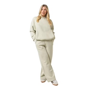Ensemble de survêtement deux pièces pour femme avec logo personnalisé, sweat à capuche léger et pantalon en polaire chaude, tenue décontractée unie et tendance pour l'été - Product Image 1