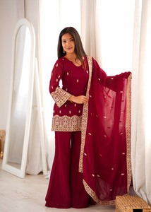 <b>Women</b> Embroidered sarar <b>suit</b> With Dupatta Heavy Faux Georgette Party Outfita - Product Image 1