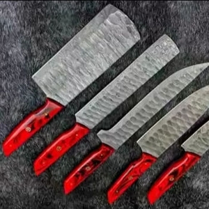 Ensemble de couteaux de chef Damazcus écologiques, lames en acier inoxydable ambidextres, manche en bois rouge, 5 pièces - Product Image 3