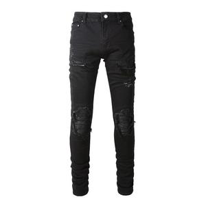 HAMIO SPORTS Jean slim noir déchiré pour homme, coupe droite, résistant à la décoloration, séchage rapide, respirant, en Spandex/Coton - Product Image 1