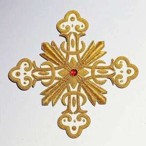 Este es un hilo de oro bordado a mano con un parche de cruz griega para vestimentas litúrgicas. - Product Image 6