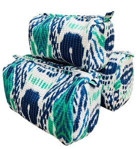 Cotton Indian Hand Block Printed Quilted <b>Small</b> Lightweight Foldable Durable Cosmetic Storage Utility Bag Set Zipper Closure (Set - Product Image 4