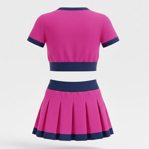 Tenue de cheerleading personnalisée pour femmes, en polyester à séchage rapide, comprenant un haut dos nageur sans manches et une jupe trapèze, pour l'école - Product Image 2