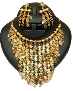 Conjunto de Collar y Pendientes Étnicos Chapados en Oro con Borlas y Piedras de Circonio Rojo y Verde para Mujer, Joyería de Boda - Product Image 1