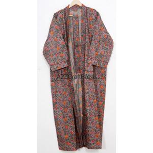 Chemise de nuit sexy pour femmes, imprimé floral, 100% coton, col en V, fermeture à cordon, longueur intégrale, manches trois-quarts - Product Image 6