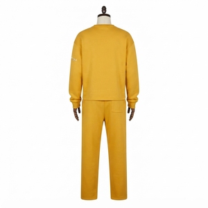 Ensemble sweat-shirt col rond jaune moutarde et pantalon de jogging pour homme, tenue décontractée streetwear, ensemble assorti deux pièces - Product Image 4