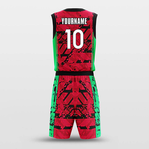 Ensemble de maillots de basket-ball personnalisés sublimés rouge et vert, unisexe, sans manches, col en V, évacuation de l'humidité, respirant, écologique, 100% - Product Image 3