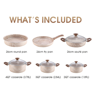 Elegant <b>Non</b> <b>Stick</b> Pots And <b>Pans</b> <b>Set</b> With Marble Coated Interior Heavy Duty Forged Aluminum Construction Tempered Glass - Product Image 2
