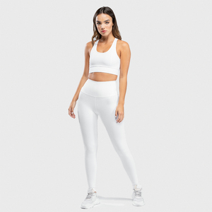 Seamless <b>White</b> Yoga <b>Set</b> High Waist Leggings Crop Top 2 Piece Workout <b>Gym</b> Fitness Women's Activewear - Product Image 1