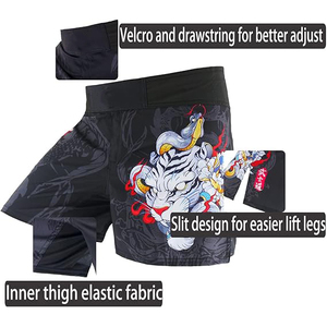 Pantalones Cortos de Artes Marciales para Hombre, Estampado de Tigre y Dragón Negro, Secado Rápido, Poliéster, Corte Regular, Talla Adulto, Logotipo Frontal, Ropa de Artes Marciales Mixtas - Product Image 5