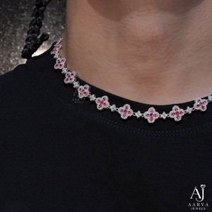 <b>Pink</b> Moissanite Claw Setting Four Leaf Clover Link Chain Pendant <b>Necklace</b> for Women's Wedding Party Gift - Product Image 2