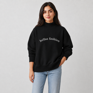 Sudadera Oversize de Cuello Alto para Mujer, Ligera, de Algodón y Felpa, con Apliques Personalizados, Hombros Caídos y Mangas Largas - Product Image 1