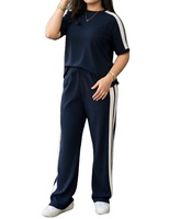 Ensemble 2 pièces pour femmes, t-shirt décontracté à col rond et manches courtes, pantalon de jogging, polyester/coton, écologique, toutes saisons