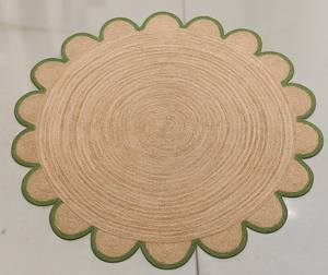 พรมปูพื้นสไตล์โบโฮทำมือจากเส้นใยปอกระเจา ขอบหยักเป็นลอน ตกแต่งห้องนั่งเล่นหรือห้องนอนสไตล์เรียบง่ายแต่หรูหรา - Product Image 5