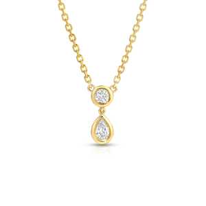 จี้เพชรทรงหยดน้ำแบบฝังขอบ สร้อยคอทรงหยดน้ำขนาดเล็ก ทองคำแท้ 14k 18k รูปทรงลูกแพร์และทรงกลม เพชรเพาะเลี้ยง สำหรับผู้หญิง ผู้ผลิตขายส่ง - Product Image 1