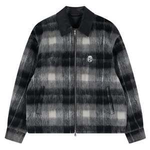 Veste à col contrasté à carreaux brossés pour homme en noir et blanc avec un design élégant, fermeture éclair et tissu de haute qualité - Product Image 1