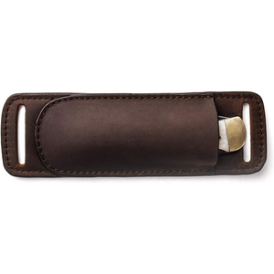 Custom personalized leather knife sleeve with a built in <b>fire</b> starter loop and pocket for outdoor survival camping - Product Image 2