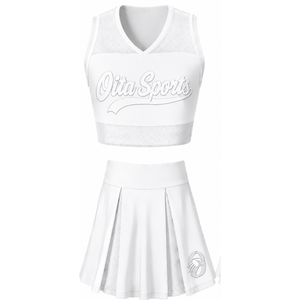 Ensemble d'uniformes de cheerleading blancs sublimés sans manches – Haut et jupe pour équipe sportive – Tenue de sport pour entraînement, performance et compétition - Product Image 1