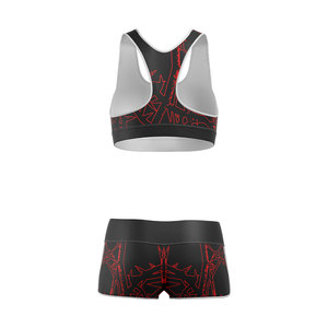 Ensemble de yoga personnalisé de haute qualité pour femme, comprenant un soutien-gorge à col rond et un short taille haute avec ceinture, logo imprimé par sublimation sur le devant, grandes tailles - Product Image 2
