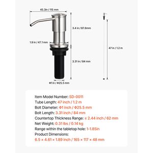 Dispensador de Jabón para Fregadero de Cocina de Acero Inoxidable con Kit de Tubo de Extensión de 47 Pulgadas, Jabonera Integrada para Encimera - Product Image 4