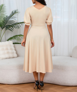 ชุดเดรสหรูหราสำหรับผู้หญิง แขนสั้นพอง ชุดเดรสยาว คอกลม <span class=keywords><strong>เอ</strong></span>วเข้ารูป <span class=keywords><strong>ทรง</strong></span><span class=keywords><strong>เอ</strong></span>ไลน์ ชุดไซส์ใหญ่ เหมาะสำหรับใส่ไปโบสถ์ - Product Image 4