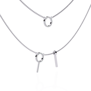 Collar con colgante circular y barra en forma de L de diamante sintético de laboratorio, oro blanco de 10K, 14K, 18K - Product Image 1