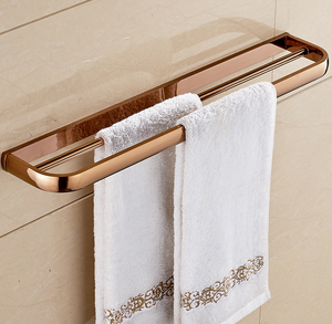 Ensemble de salle de bain moderne mural Daystar Trade en cuivre brossé or rose, 4 pièces, écologique, avec porte-serviettes, étagère et double barre à serviettes - Product Image 2