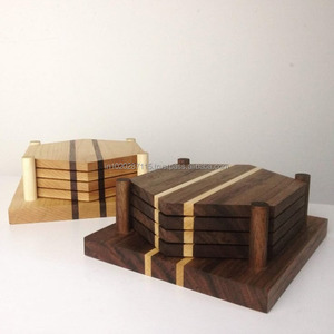 Dessous de verre en bois naturel avec finition lisse au design simple adapté aux tasses chaudes et froides tasses verres table à manger de cuisine - Product Image 1