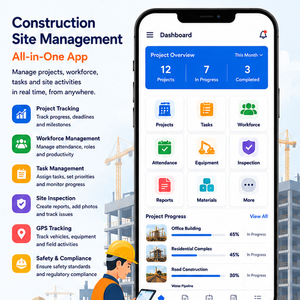 Application mobile de gestion intelligente des chantiers de construction, suivi des projets, surveillance des tâches, pointage GPS, Android, iOS, Web - Product Image 1