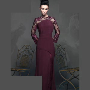 Vestido de Novia Moderno con Malla |   Vestido de novia bordado |   Vestido de recepción hasta el suelo con mangas transparentes |   Traje de Novia con Tul Floral - Product Image 3