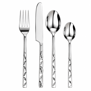 Ensemble de couverts en acier inoxydable à manche martelé au design moderne, poli miroir, forgé, argenté, pour hôtels de luxe et mariages - Product Image 2