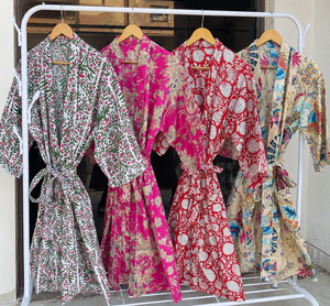 Bata Kimono Ligera de Algodón con Estampado Floral y Cuello en V para Mujer, Transpirable, con Cierre de Cordón, Estilo Boho, para Verano y Playa - Product Image 1