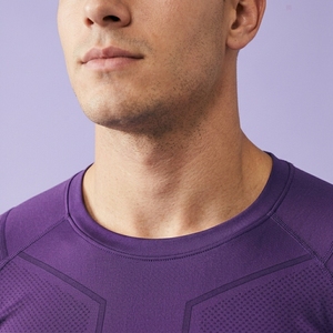 Men's Purple Compression Shirt Short Sleeve O-Neck Quick Dry Slim Fit Sporty Athletic Training Wear - Product Image 3