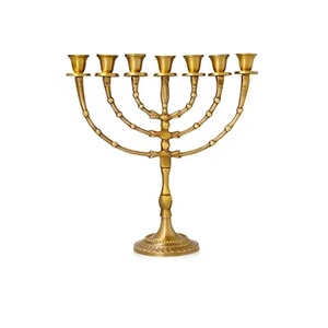 Menorah de latón para velas y aceite, decorativa y religiosa, de 15 pulgadas de alto, lámpara de 7 ramas, menorah resistente para el hogar, bodas y fiestas. - Product Image 2