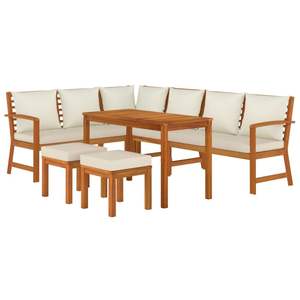Juego de Comedor para Jardín en Color Blanco Crema con Madera Natural para Entretenimiento al Aire Libre - Product Image 3