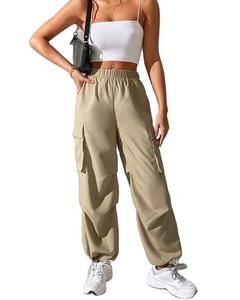 Pantalones Cargo HANO 2024 Casuales para Mujer, Diseño ODM, Lona Transpirable, Cintura Elástica Media, Cierre con Cordones, Corte Recto, Ajuste Holgado - Product Image 2