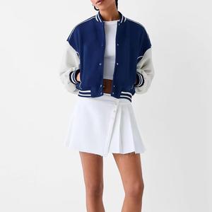 Hot Sale Comfortable Breathable Women's Crop Varsity <b>Jacket</b> Custom Logo Ladies Letterman Knitted <b>Jackets</b> Short Length Design - Product Image 2