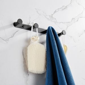 Porte-serviettes et manteaux en acier inoxydable noir mat avec quatre crochets, organisation de rangement pour la maison, accessoires de salle de bain - Product Image 2