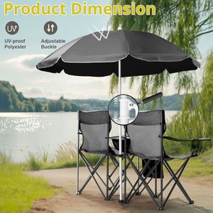 Sedia da Campeggio Pieghevole Leggera e Portatile a 2 Posti con Ombrellone Rimovibile Nero - Product Image 2