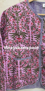Veste matelassée réversible en tricot à motif floral rose, faite à la main, en coton Kantha, pour femme, longueur standard, écologique et respirante - Product Image 5