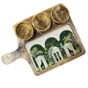 Tabla de servir decorativa de madera para charcutería con diseño artístico de azulejos y recipientes para salsas, accesorios modernos para la cocina - Product Image 1