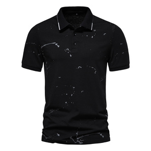 Polo à manches courtes de haute qualité avec imprimé abstrait, coupe ajustée, décontracté, tricoté, respirant - Product Image 1