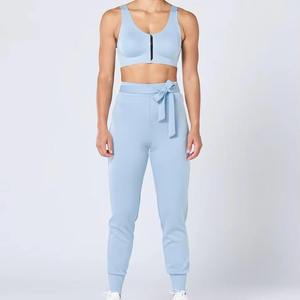 Women's High Waist Full Length Solid Color Knitted Sweatpants With Bow Drawstring Sporty Style Spring Wear - Product Image 1