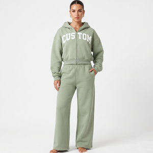 Conjunto Deportivo para Mujer, Sudadera Corta con Cremallera Completa y Pantalones Jogger, Personalizable, Transpirable, Color Verde Salvia Sólido - Product Image 6